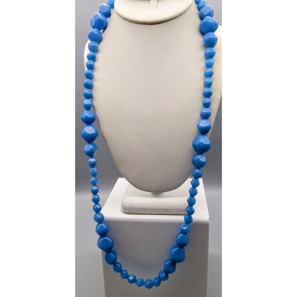 Vintage Trifari Blue Beads Necklace, Chic Lucite Strand - Picture 1 of 4
